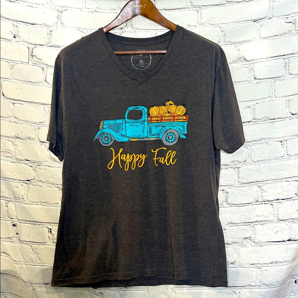 Jane Marie Short Sleeve V-Neck Happy Fall T-Shirt Size X-Large